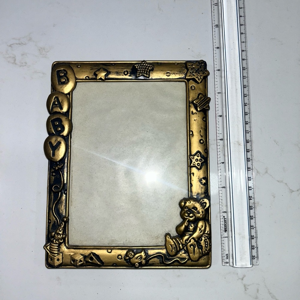 Vintage Brass Baby Picture Frame with Bear Design